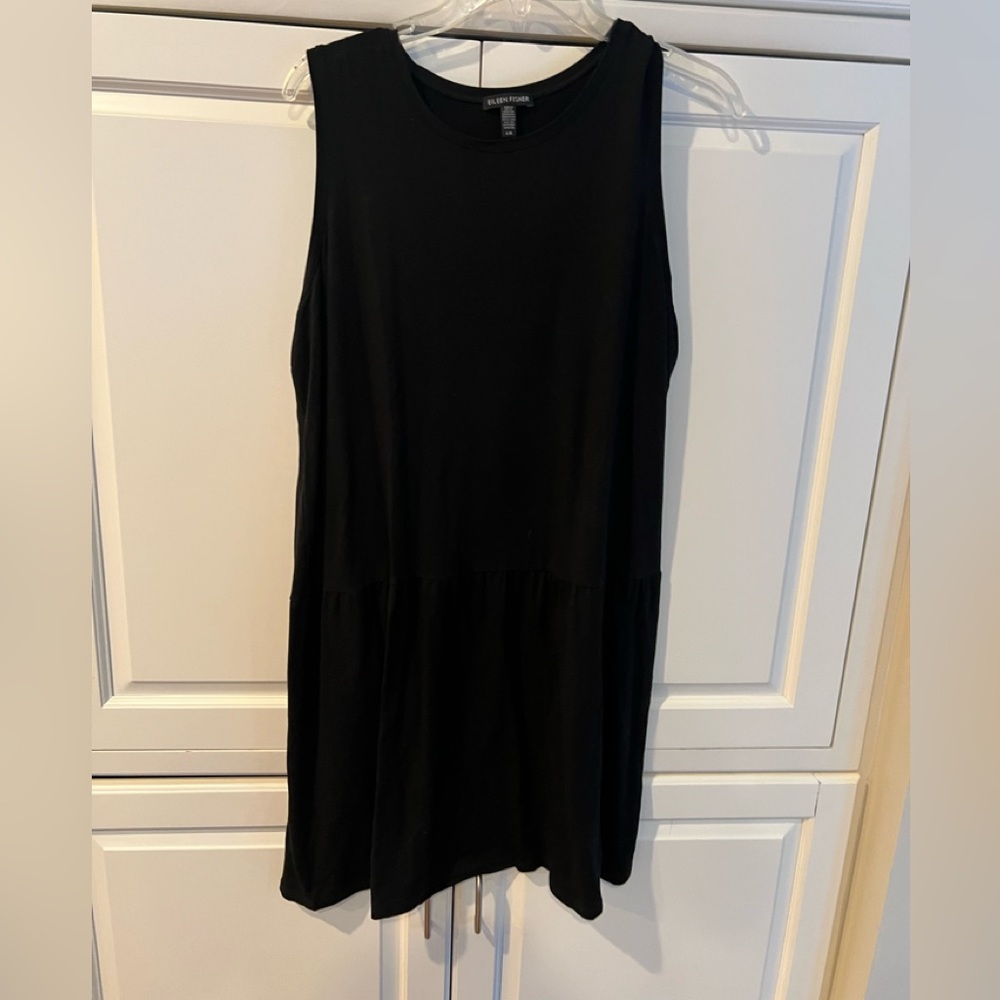 Eileen Fisher sleeveless black, drop waist dress